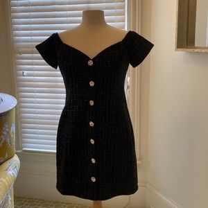 NWT AQUA cocktail mini dress tweed rhinestone Size L